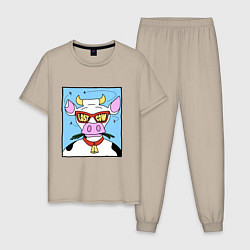 Пижама хлопковая мужская Lost Cow, цвет: миндальный