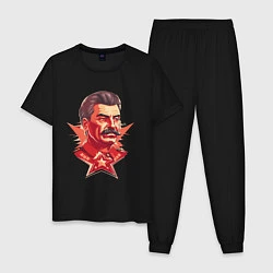 Пижама хлопковая мужская Граффити Сталин, цвет: черный