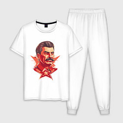 Пижама хлопковая мужская Граффити Сталин, цвет: белый