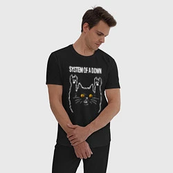 Пижама хлопковая мужская System of a Down rock cat, цвет: черный — фото 2