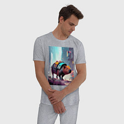 Пижама хлопковая мужская Капибара в мегаполисе - киберпанк, цвет: меланж — фото 2