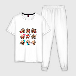 Пижама хлопковая мужская Значки на Сэм Пины Бравл Старс Sam, цвет: белый
