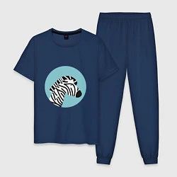 Пижама хлопковая мужская Зебра в кругу, цвет: тёмно-синий