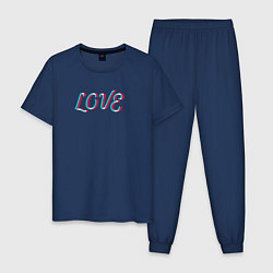 Пижама хлопковая мужская Love в стиле неон, цвет: тёмно-синий