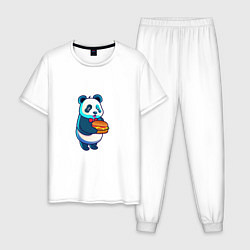 Пижама хлопковая мужская Милая панда с чизбургером, цвет: белый