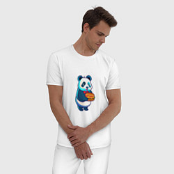 Пижама хлопковая мужская Милая панда с чизбургером, цвет: белый — фото 2