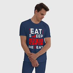 Пижама хлопковая мужская Надпись eat sleep Red Dead Redemption repeat, цвет: тёмно-синий — фото 2
