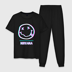 Пижама хлопковая мужская Nirvana glitch rock, цвет: черный