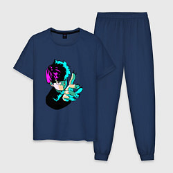Пижама хлопковая мужская Неоновый моб психо, цвет: тёмно-синий