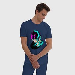 Пижама хлопковая мужская Неоновый моб психо, цвет: тёмно-синий — фото 2