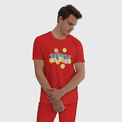 Пижама хлопковая мужская Теннисные мячи, цвет: красный — фото 2