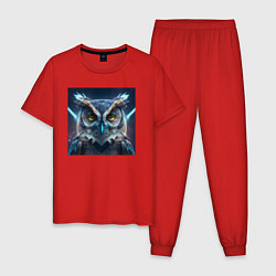 Пижама хлопковая мужская Сова в стиле футуризм - нейросеть, цвет: красный