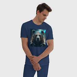 Пижама хлопковая мужская Медведь в стиле футуризм - нейросеть, цвет: тёмно-синий — фото 2