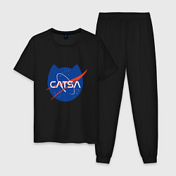 Пижама хлопковая мужская Коты - исследователи Космоса, цвет: черный