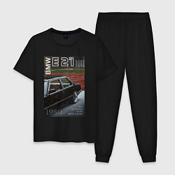 Пижама хлопковая мужская BMW E21 ретро обложка журнала, цвет: черный