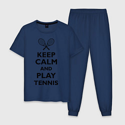 Пижама хлопковая мужская Keep Calm & Play tennis, цвет: тёмно-синий