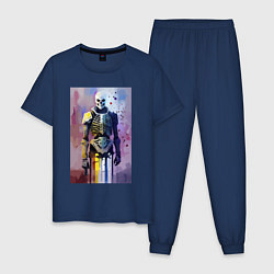 Пижама хлопковая мужская Cyber skeleton - watercolor - sketch, цвет: тёмно-синий