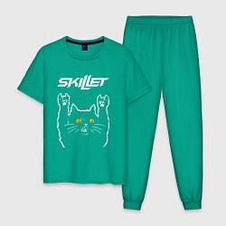 Пижама хлопковая мужская Skillet rock cat, цвет: зеленый