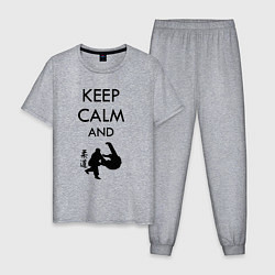 Пижама хлопковая мужская Keep calm and judo, цвет: меланж
