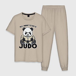 Пижама хлопковая мужская Дзюдо панда, цвет: миндальный