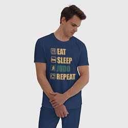 Пижама хлопковая мужская Eat sleep judo, цвет: тёмно-синий — фото 2