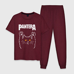 Пижама хлопковая мужская Pantera rock cat, цвет: меланж-бордовый