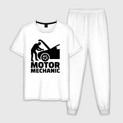 Пижама хлопковая мужская Motor mechanic, цвет: белый