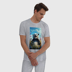 Пижама хлопковая мужская Довольная панда на природе, цвет: меланж — фото 2