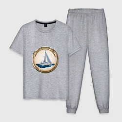Пижама хлопковая мужская Яхта в море, цвет: меланж