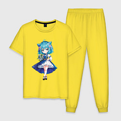 Мужская пижама Аниме девушка-кошка в синем платье с букетом цвето