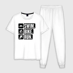 Пижама хлопковая мужская Swim bike run, цвет: белый