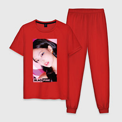 Пижама хлопковая мужская Дженни из блэкпинк, цвет: красный