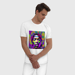 Пижама хлопковая мужская Jimi Hendrix in color Glitch Art, цвет: белый — фото 2