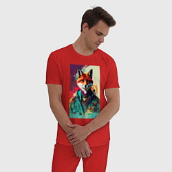 Пижама хлопковая мужская Крутая модная лисичка - нейросеть, цвет: красный — фото 2