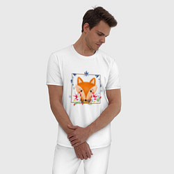 Пижама хлопковая мужская Портрет лисы, цвет: белый — фото 2