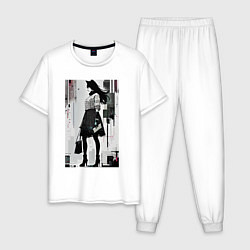 Пижама хлопковая мужская Городская волчица - Нью-Йорк - нейросеть, цвет: белый