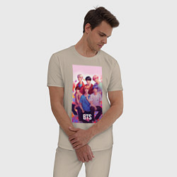 Пижама хлопковая мужская BTS art anime style, цвет: миндальный — фото 2