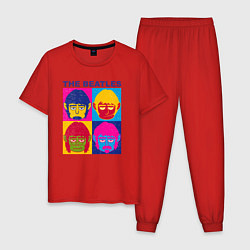 Пижама хлопковая мужская The Beatles color, цвет: красный
