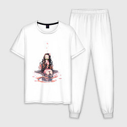Пижама хлопковая мужская Nezuko-chan, цвет: белый