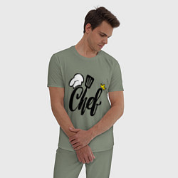 Пижама хлопковая мужская Надпись - шеф повар, цвет: авокадо — фото 2