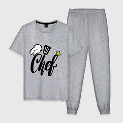 Пижама хлопковая мужская Надпись - шеф повар, цвет: меланж