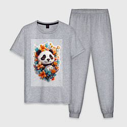 Пижама хлопковая мужская Черно-белая панда, цвет: меланж