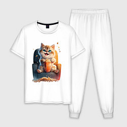 Мужская пижама Веселый котик с попкорном