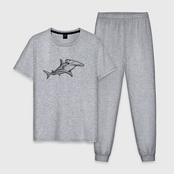 Пижама хлопковая мужская Рыба-молот акула, цвет: меланж
