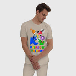 Пижама хлопковая мужская Rainbow Friends персонажи, цвет: миндальный — фото 2