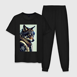 Пижама хлопковая мужская Матёрый модный волчара, цвет: черный