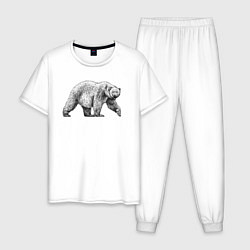 Пижама хлопковая мужская Белый медведь гуляет, цвет: белый