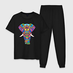 Пижама хлопковая мужская Разноцветный слон, цвет: черный