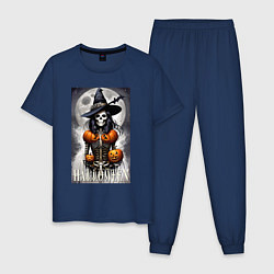 Пижама хлопковая мужская Witch - skeleton - halloween, цвет: тёмно-синий