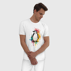 Пижама хлопковая мужская Красочный пингвин, цвет: белый — фото 2